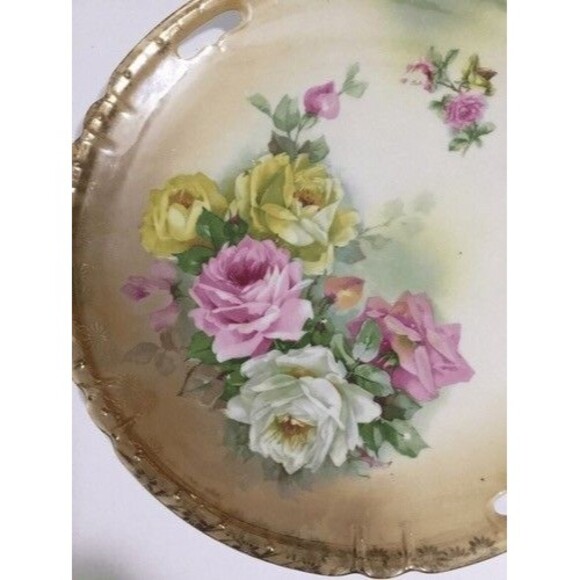 VTG Carl Schumann Arzberg Bavaria Porcelain Wild Roses Chop/Cabinet Plate - Picture 7 of 12